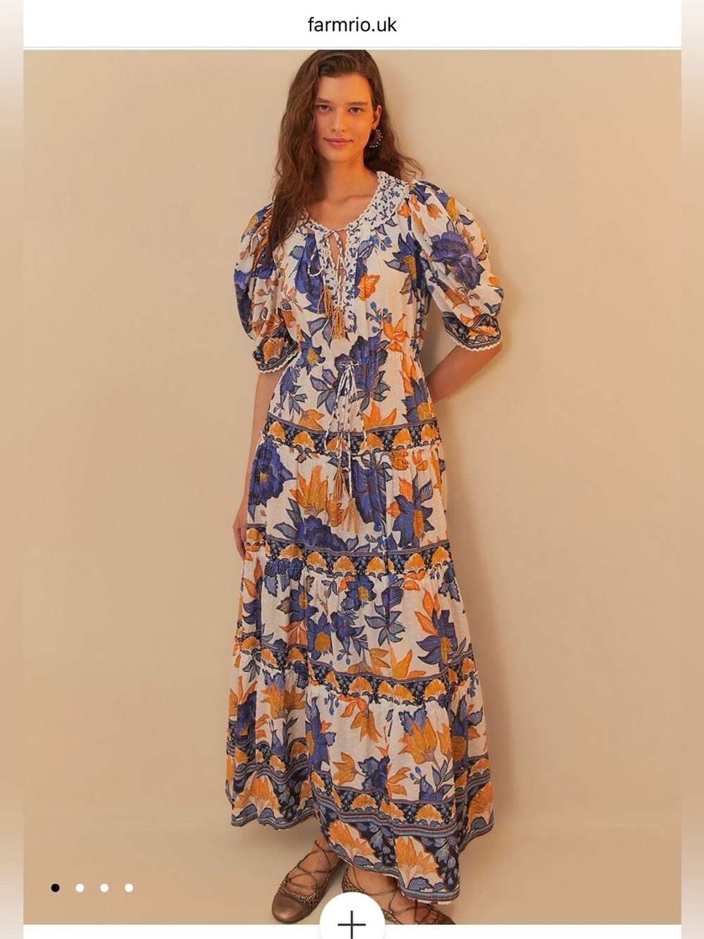Farm Rio - Off-White Summer Flowers Beaded Tassels Maxi Dress (Size:S)